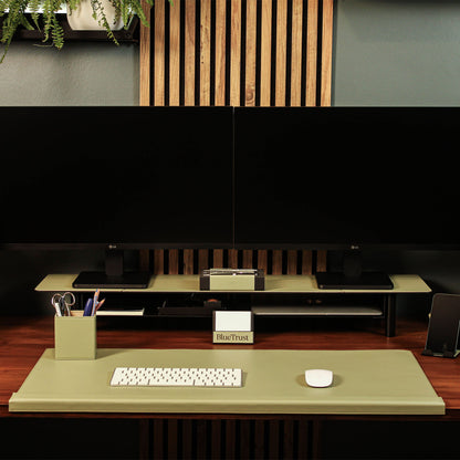 green Leather desk mat with wrist support 