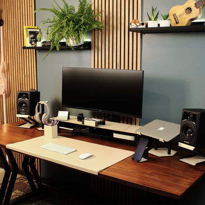 White Leather desk mat with wrist support 