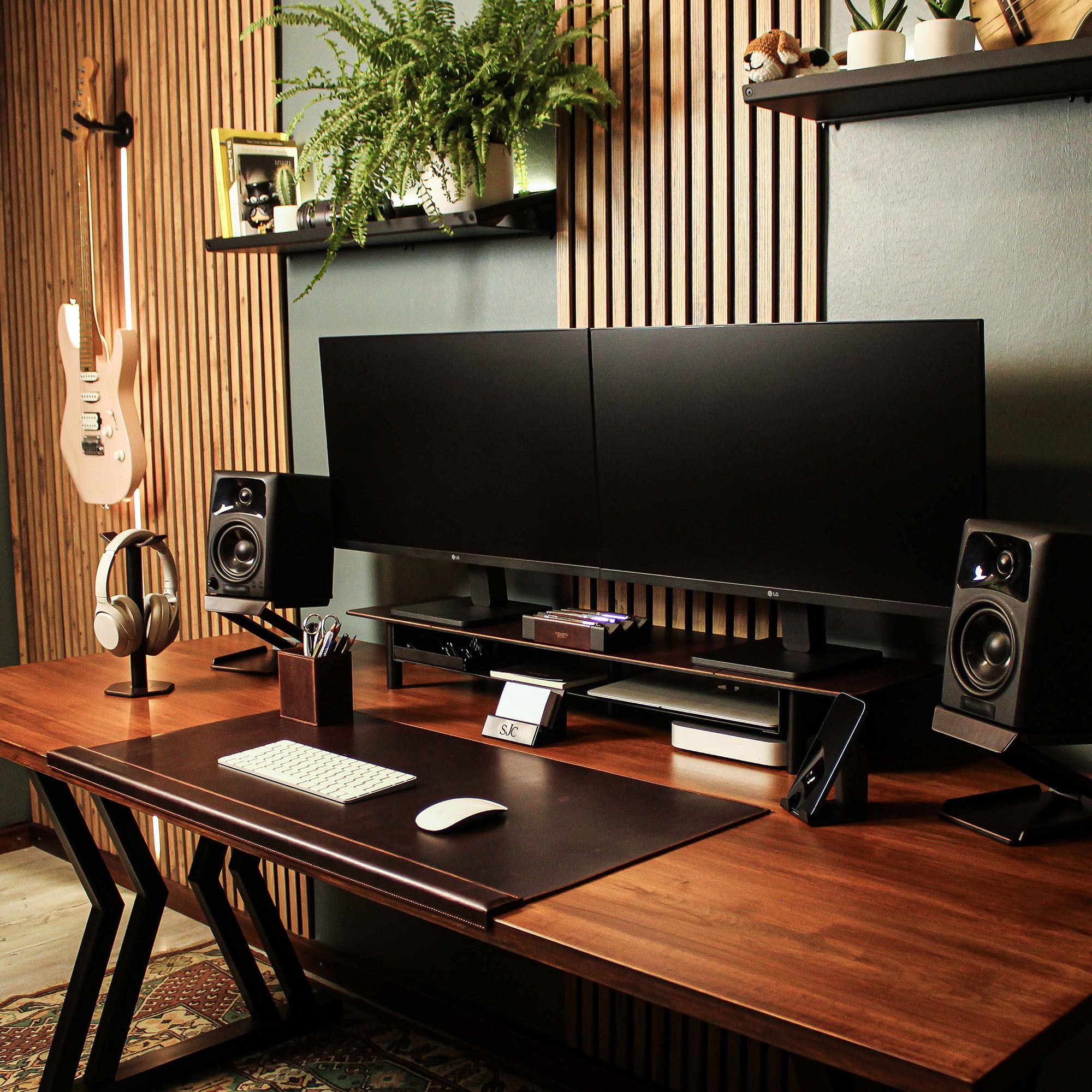 Leather desk mat on the desk 