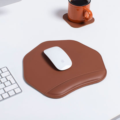 Brown Mouse pad with wrist support under magic mouse 