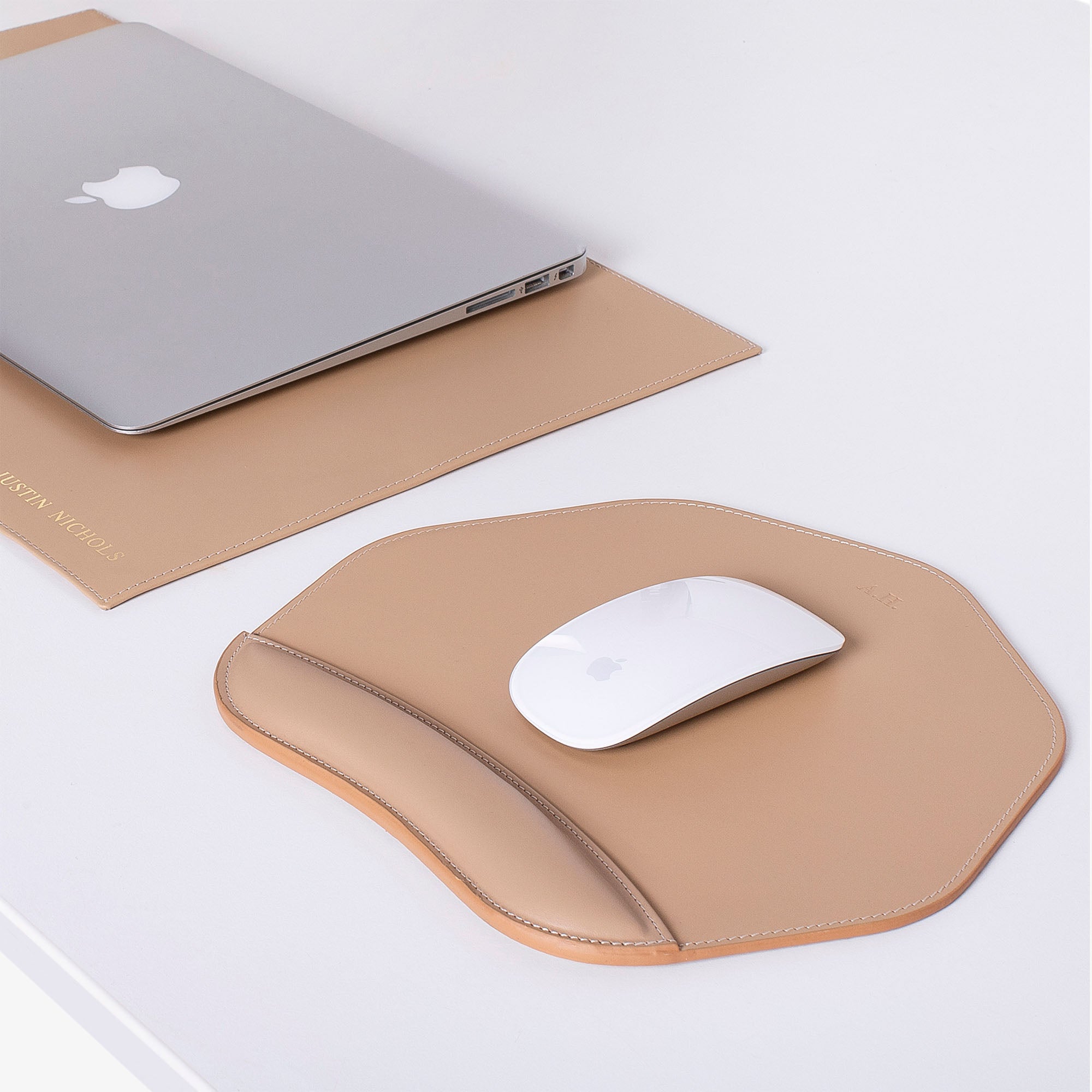 ergonomic beige Mouse pad with wrist support under magic mouse  