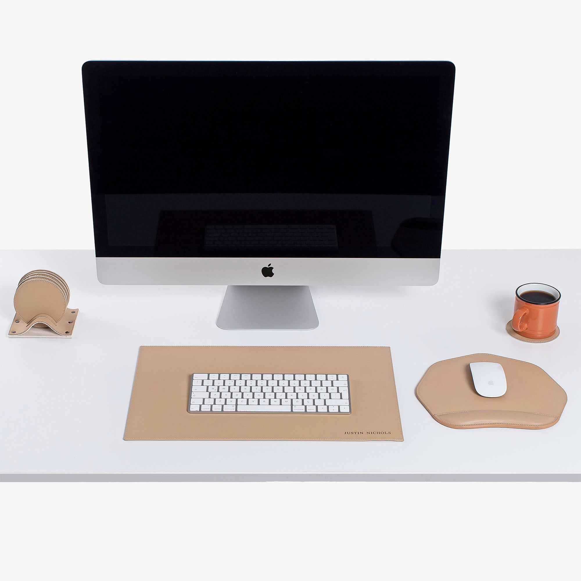 Personalized beige Mouse pad with wrist support under magic mouse 