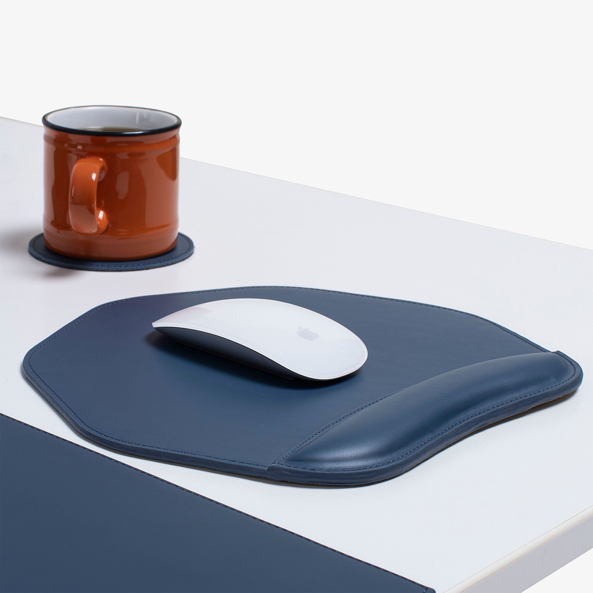 Custom blue Mouse pad with wrist support under magic mouse  