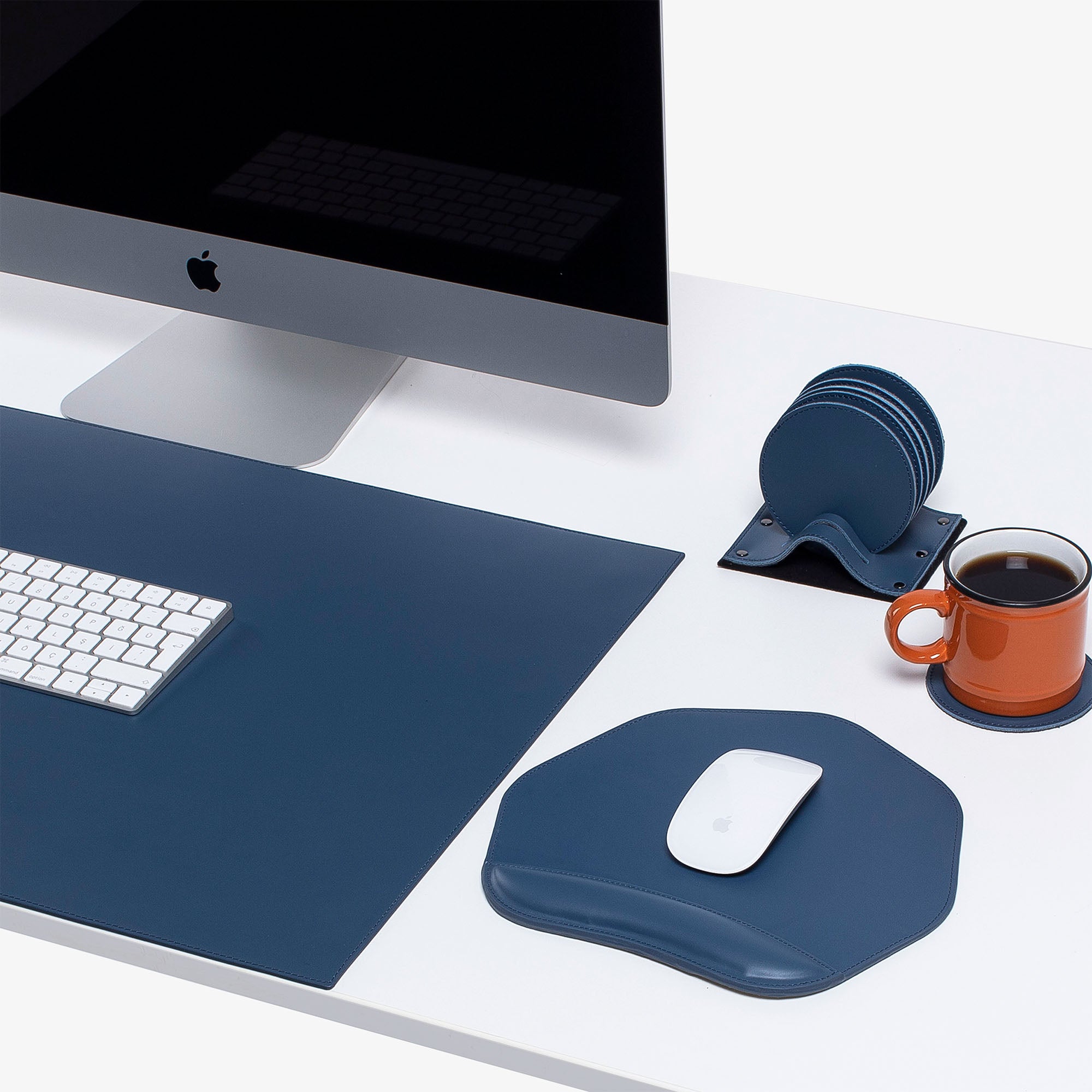 ergonomic blue Mouse pad with wrist support under magic mouse  