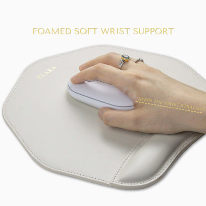 Ergonomic white Mouse pad with wrist support under magic mouse  