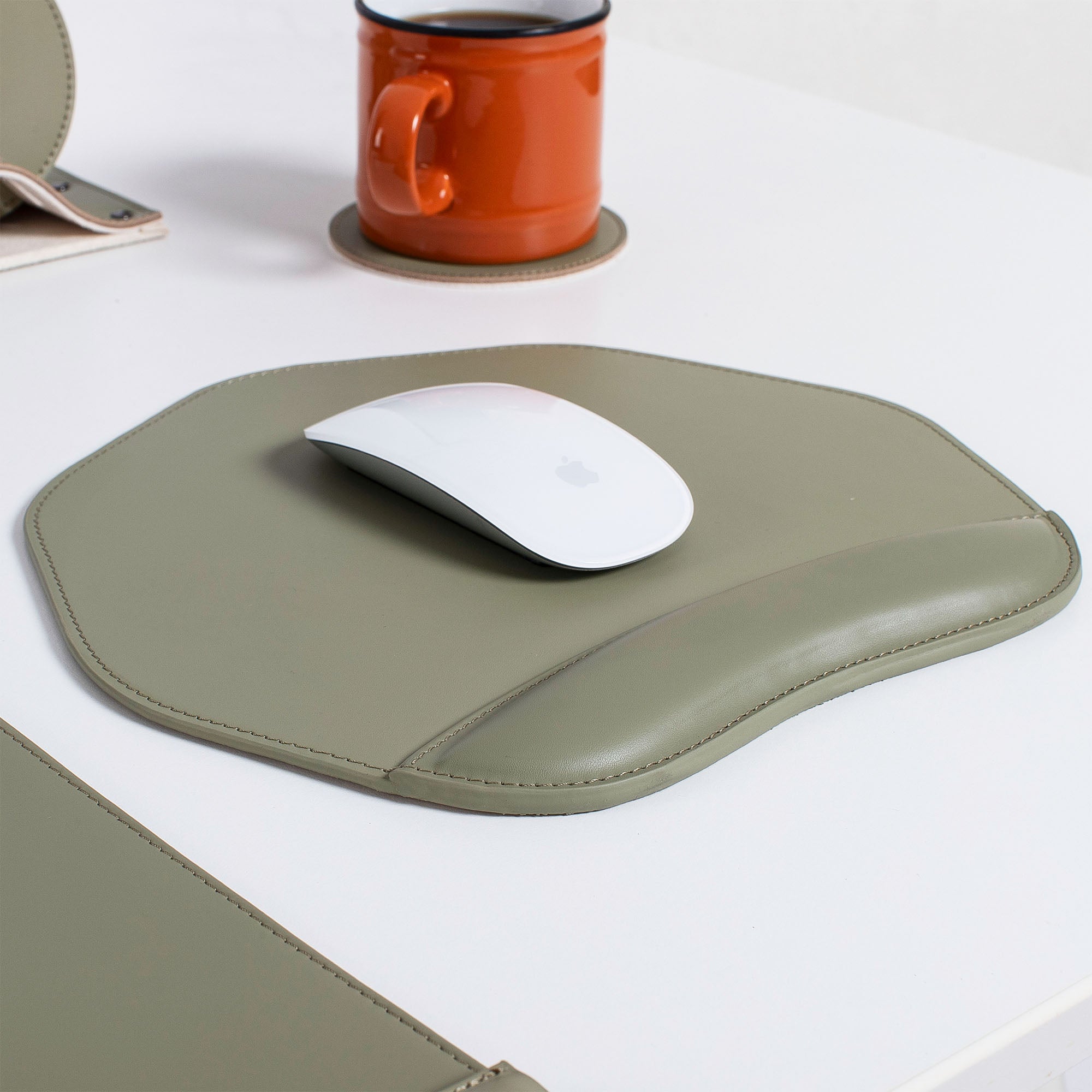 Custom green Mouse pad with wrist support under magic mouse  