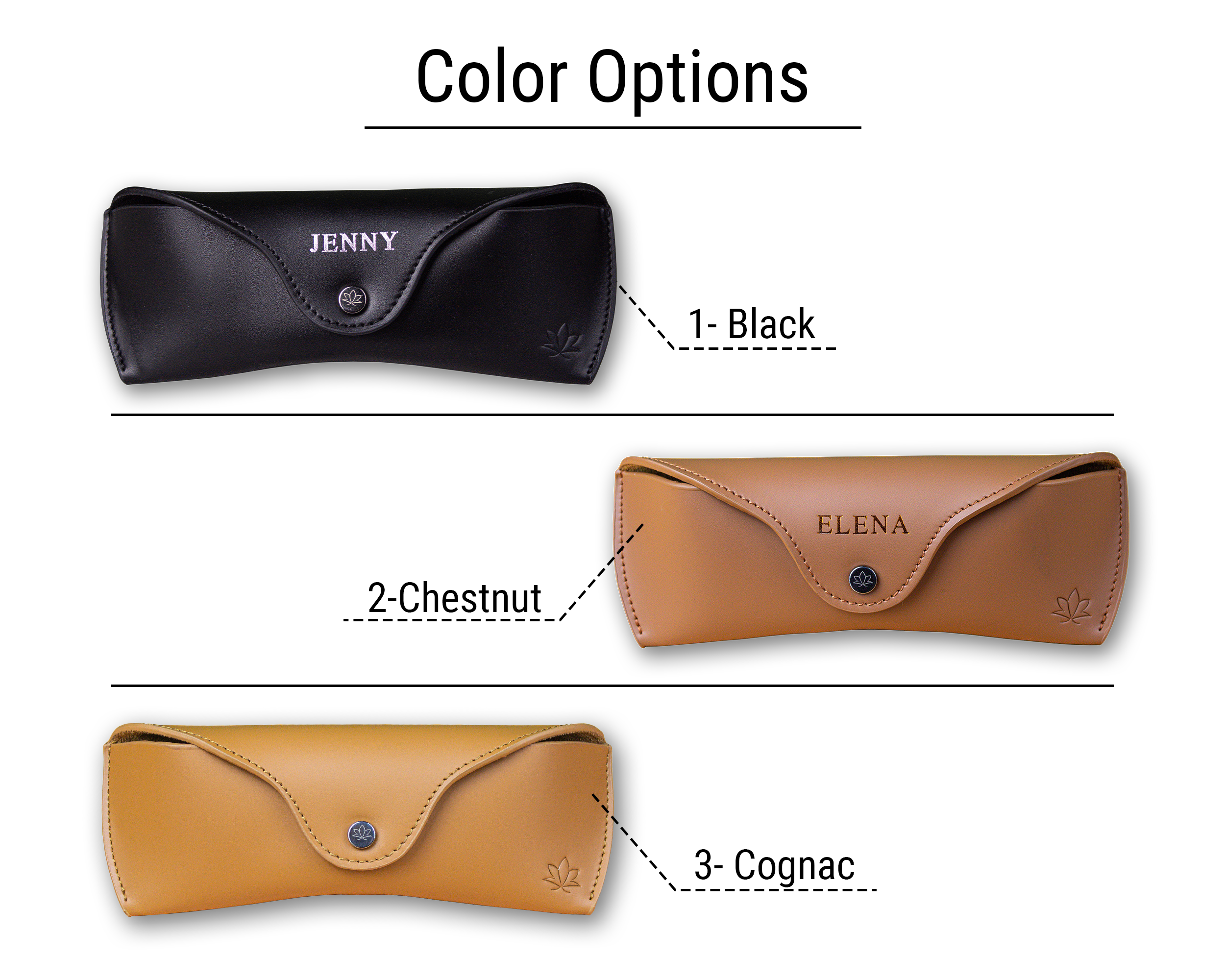 3 leather glasses case color options