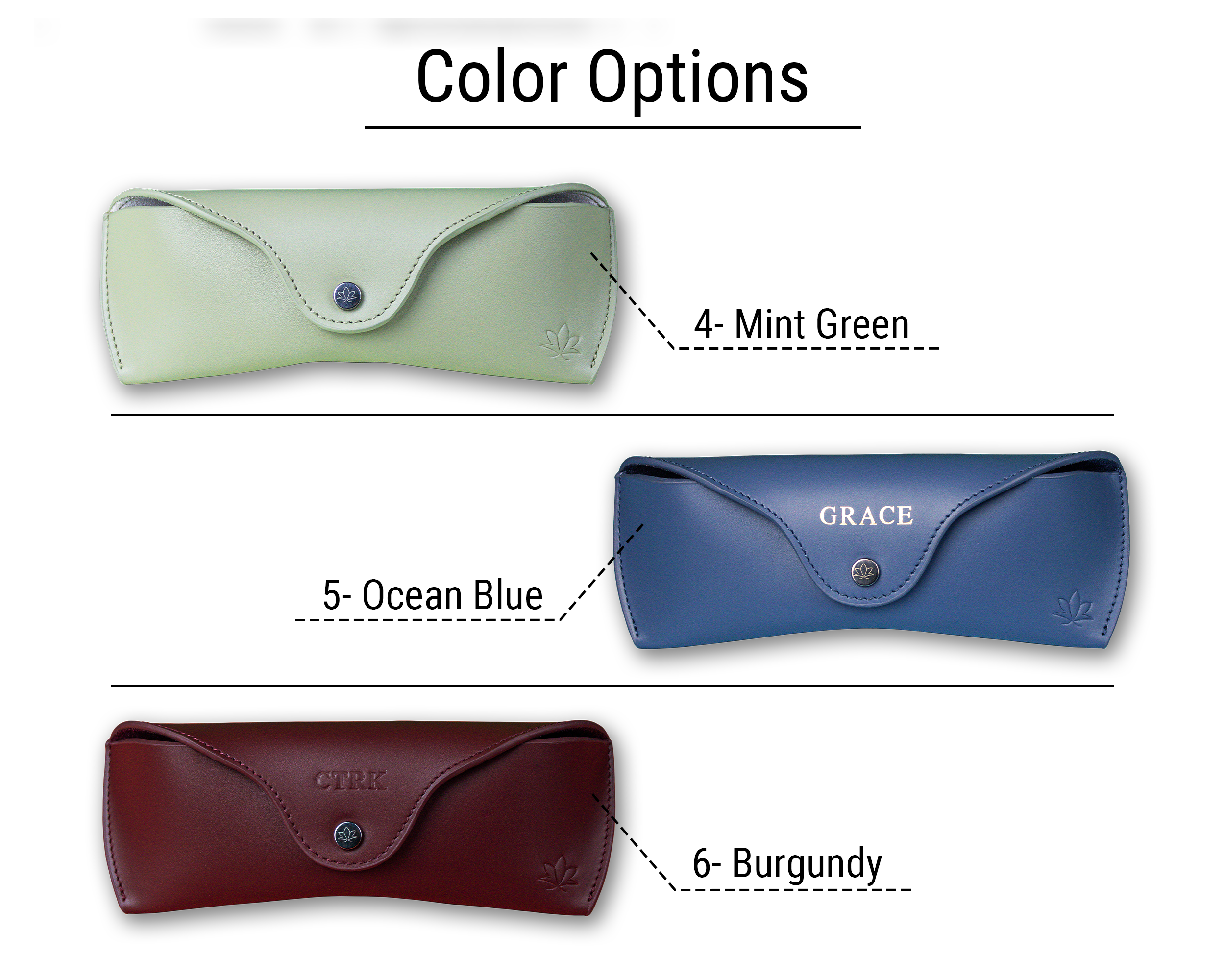 3 leather glasses case color options