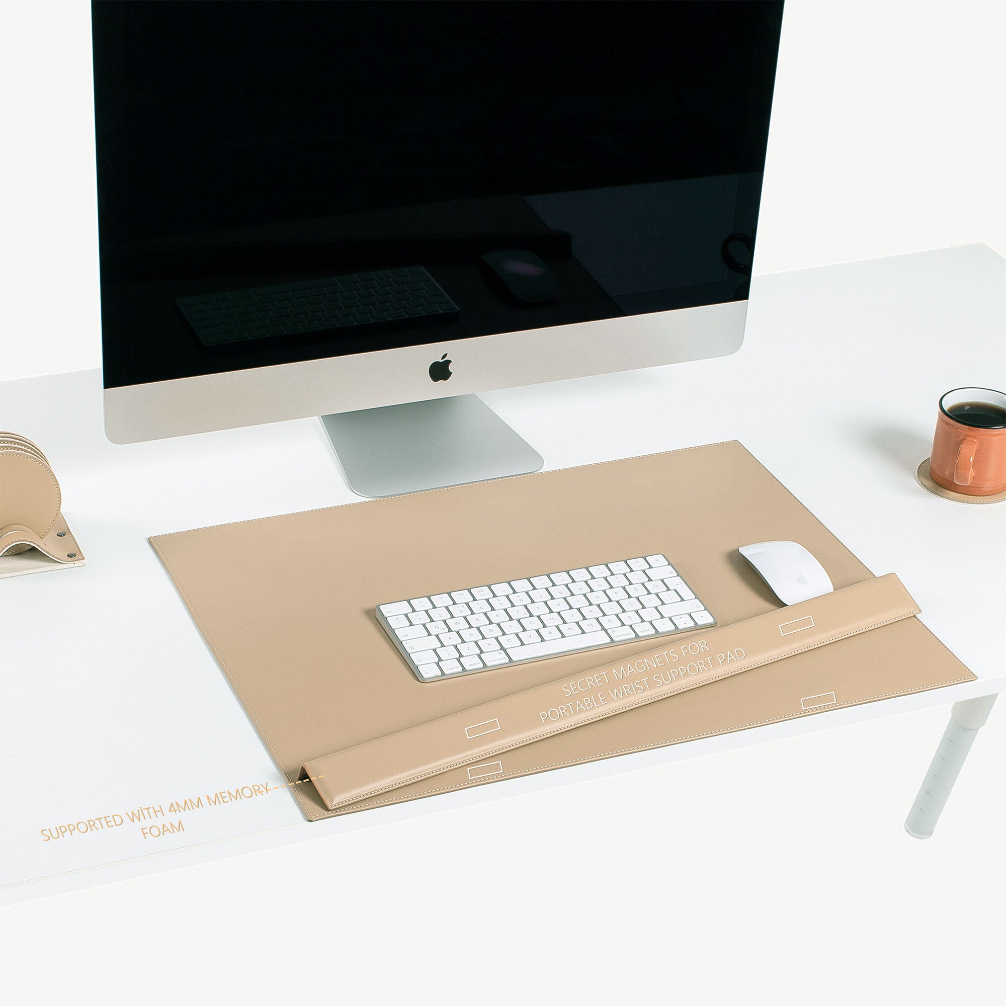 brown Leather desk mat with wrist support 