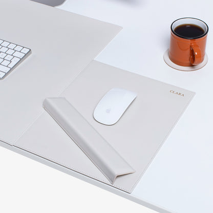 White Leather desk mat with wrist support 