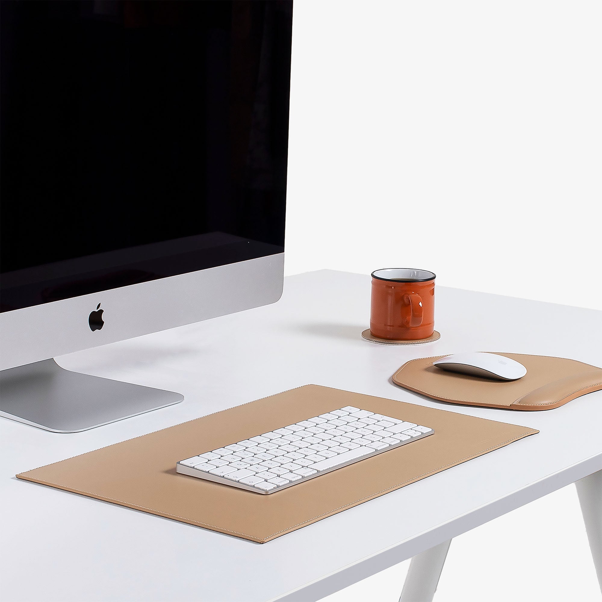 natural Leather desk mat on the desk  