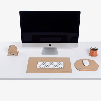 natural Leather desk mat on the desk  