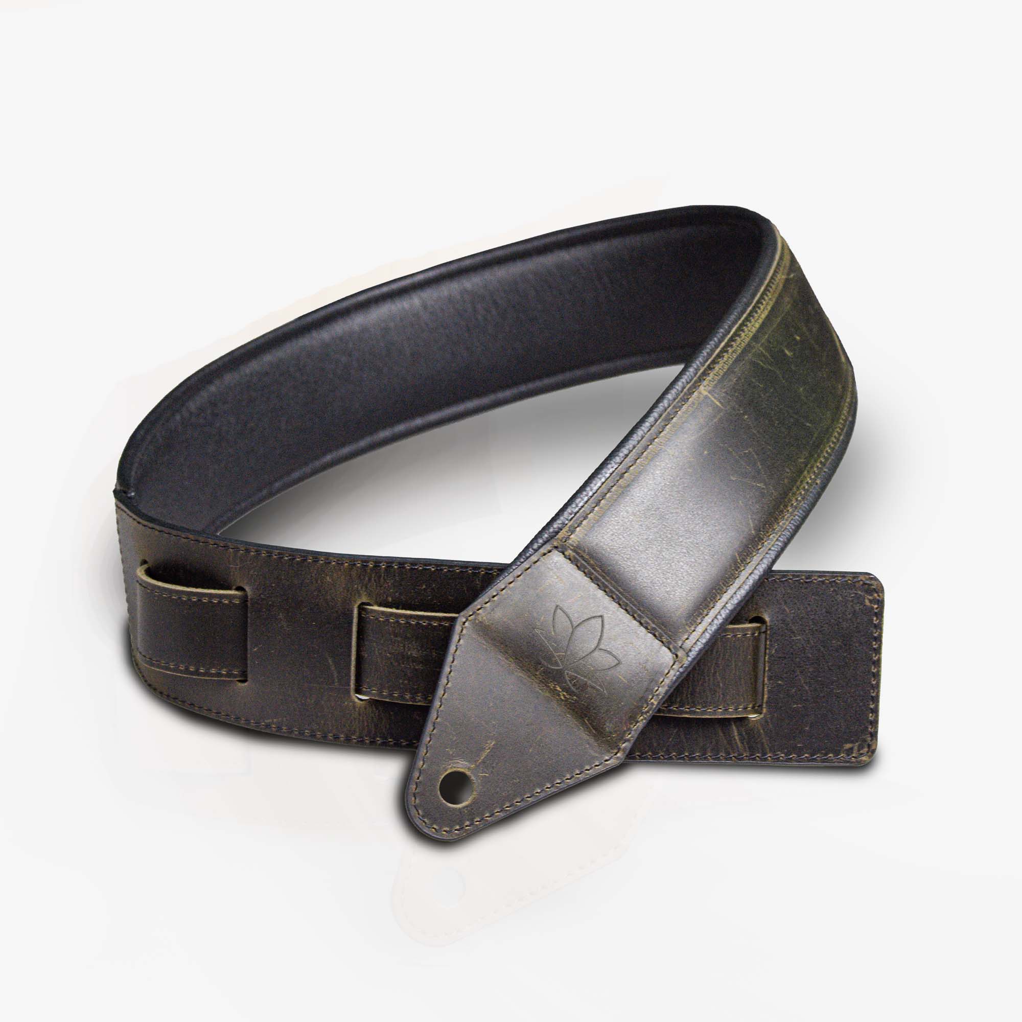 khaki leather guitar strap 