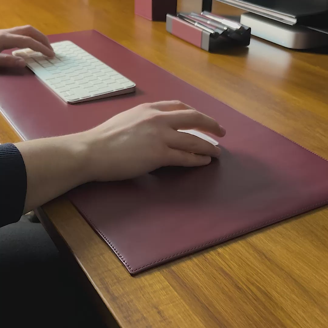 Load video: Showing the process of making handcrafted leather desk mat